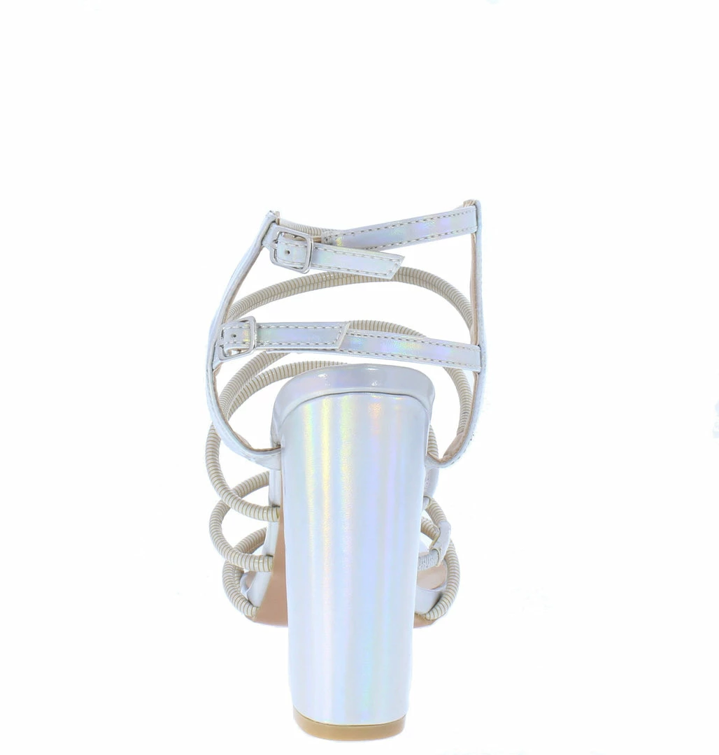 MACHI Maddie Hologram Pointed Open Toe Strappy Tall Block Heel 5 MACHI Maddie Hologram Pointed Open Toe Strappy Tall Block Heel