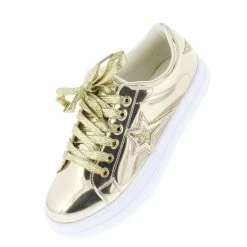 TWIN TIGER Madie01 Gold Pu Sparkle Star Lace Up Sneaker Boot Boots