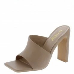 Elegant Maelee5 Nude Open Toe Angled Slide On Block Heel