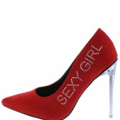 Elegant Maja6 Red Rhinestone Media Lucite Stiletto Pump Heel What's New