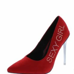 Elegant Maja6 Red Rhinestone Media Lucite Stiletto Pump Heel What's New