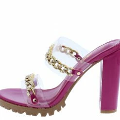 Mata What's New Major Must Hot Pink Dual Chain Lucite Open Toe Block Heel