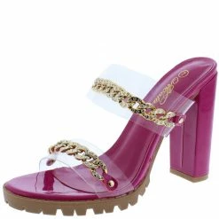 Mata What's New Major Must Hot Pink Dual Chain Lucite Open Toe Block Heel