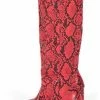 QUPID Boots Malone10 Red Black Snake Knee High Block Heel Boot