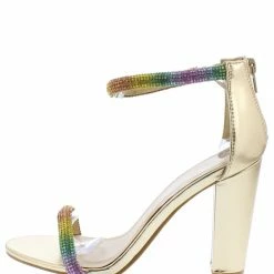 JP Shoes Mania81 Gold Embellished Dual Strap Tapered Block Heel