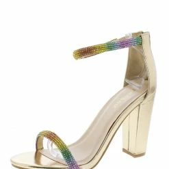 JP Shoes Mania81 Gold Embellished Dual Strap Tapered Block Heel