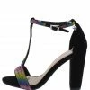 JP Mania89 Black Nubuck Embellished Open Toe T Strap Heel