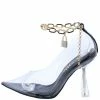 MACHI Marah Black Patent Lucite Pointed Toe Ankle Chain Heel
