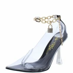 MACHI Marah Black Patent Lucite Pointed Toe Ankle Chain Heel