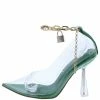 MACHI Marah Green Patent Lucite Pointed Toe Ankle Chain Heel