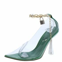 MACHI Marah Green Patent Lucite Pointed Toe Ankle Chain Heel