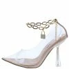 MACHI Marah Nude Patent Lucite Pointed Toe Ankle Chain Heel Shoes