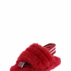 CAPE ROBBIN Marguax Red Rhinestone Faux Fur Slingback Kids Sandal