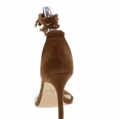 OIL J What's New Martini Chestnut Suede Lucite Open Toe Ankle Wrap Heel