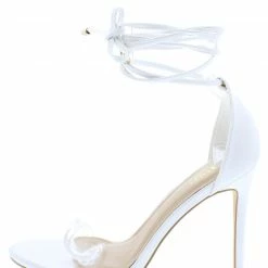 OIL J Martini White Pu Lucite Open Toe Ankle Wrap Heel