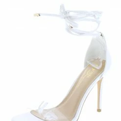 OIL J Martini White Pu Lucite Open Toe Ankle Wrap Heel