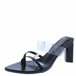 Shoe Republica Marylin Black Cross Strap Open Toe Slide On Block Heel What's New