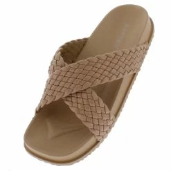 JP Media04 Tan Woven Cross Strap Flat Slide Sandal