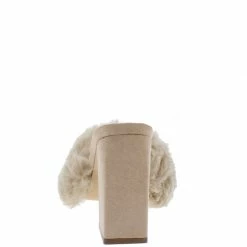OIL J Mellow Camel Suede Faux Fur Open Toe Slide Block Heel What's New
