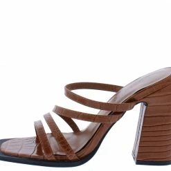MACHI Merina Brown Crocodile Strappy Open Toe Mule Block Heel
