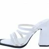MACHI Merina White Crocodile Strappy Open Toe Mule Block Heel Shoes