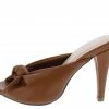 In Touch Ada058 Tan Pu Knotted Peep Toe Slide On Tapered Heel Shoes