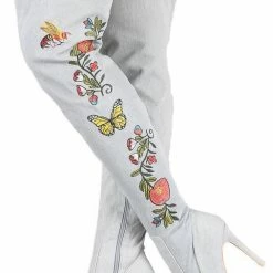 CAPE ROBBIN Mini110 Blue Over The Knee Floral Embroidery Boot