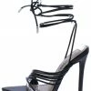 MACHI Miro Black Pu Pointed Open Toe Scrappy Ankle Wrap Stiletto Heel What's New