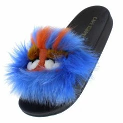 CAPE ROBBIN Mochi Blue Faux Fur Open Toe Flat Slide Sandal What's New