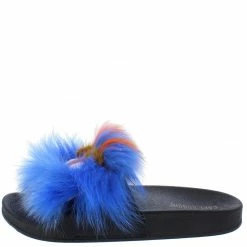CAPE ROBBIN Mochi Blue Faux Fur Open Toe Flat Slide Sandal What's New