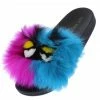 CAPE ROBBIN Mochi Multi Faux Fur Open Toe Flat Slide Sandal