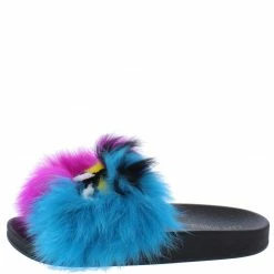 CAPE ROBBIN Mochi Multi Faux Fur Open Toe Flat Slide Sandal