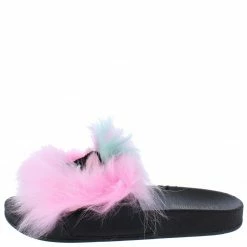 CAPE ROBBIN Mochi Pink Faux Fur Open Toe Flat Slide Sandal