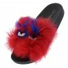 CAPE ROBBIN Mochi Red Faux Fur Open Toe Flat Slide Sandal Shoes