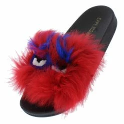 CAPE ROBBIN Mochi Red Faux Fur Open Toe Flat Slide Sandal Shoes