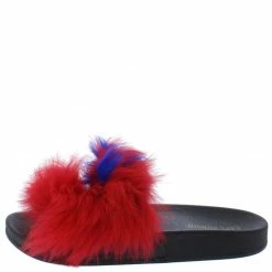 CAPE ROBBIN Mochi Red Faux Fur Open Toe Flat Slide Sandal Shoes