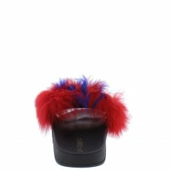 CAPE ROBBIN Mochi Red Faux Fur Open Toe Flat Slide Sandal Shoes