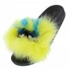 CAPE ROBBIN Mochi Yellow Faux Fur Open Toe Flat Slide Sandal