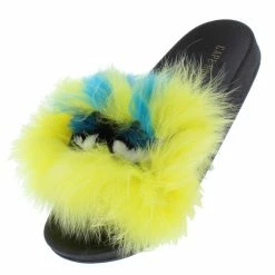CAPE ROBBIN Mochi Yellow Faux Fur Open Toe Flat Slide Sandal