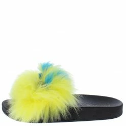 CAPE ROBBIN Mochi Yellow Faux Fur Open Toe Flat Slide Sandal