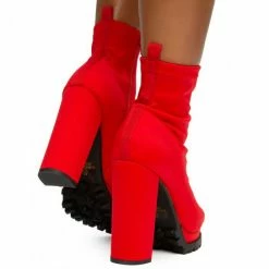 Liliana What's New Naomi235 Red Peep Toe Pull On Lug Boot