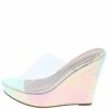Shoe Republica Mood Silver Clear Lucite Open Toe Platform Wedge