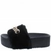 SPRINGLAND Morgan06ja Black Rhinestone Chain Faux Fur Slide Sandal What's New