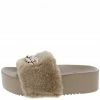 SPRINGLAND Morgan06ja Camel Rhinestone Chain Faux Fur Slide Sandal