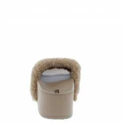 SPRINGLAND Morgan06ja Camel Rhinestone Chain Faux Fur Slide Sandal