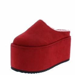 Shoe Republica What's New Moxie Red Round Toe Tall Platform Slide On Wedge