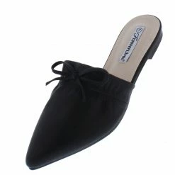 Forever Link Mules08 Black Pointed Toe Gather Tie Mule Flat