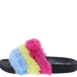 CAPE ROBBIN Musical Yellow Faux Fur Open Toe Flat Slide Sandal