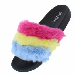 CAPE ROBBIN Musical Yellow Faux Fur Open Toe Flat Slide Sandal