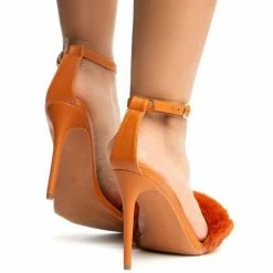 Liliana Elizabeth254 Honey Faux Fur Open Toe Ankle Strap Heel